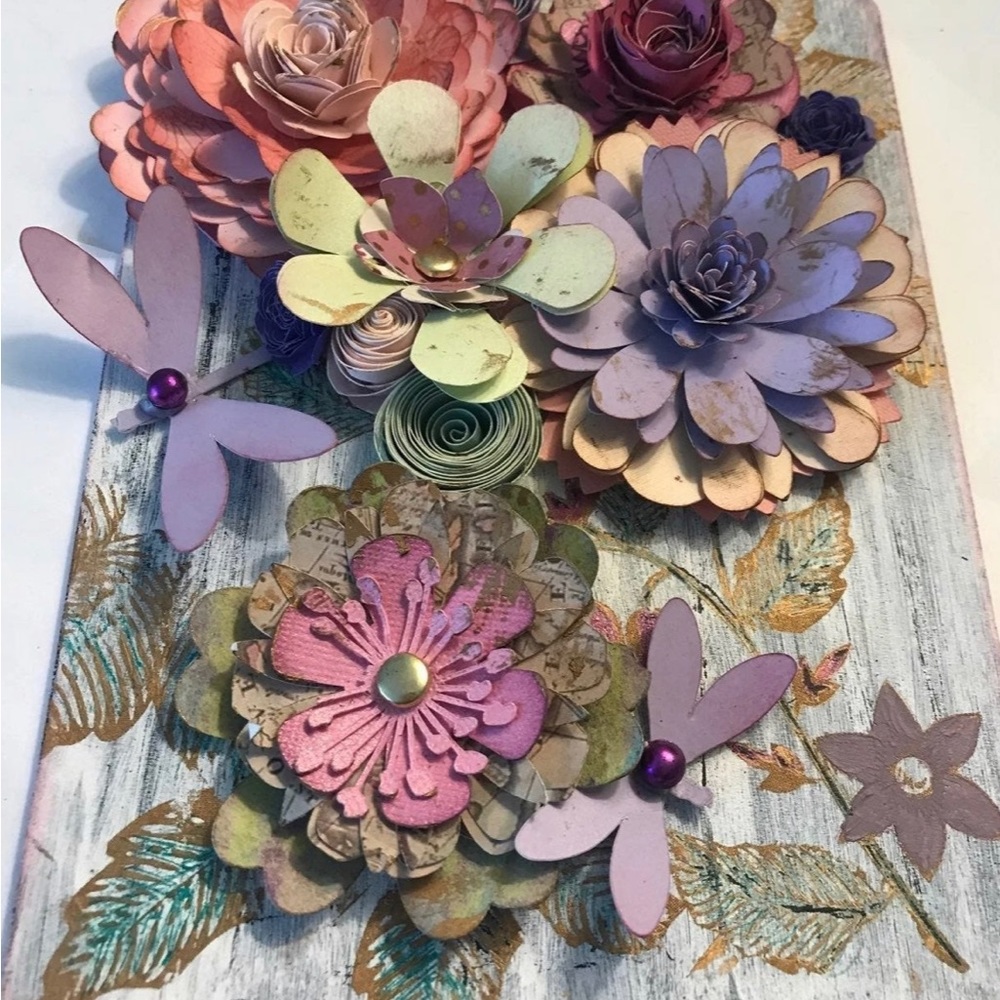 Hand Crafted Mixed Media Floral Canvas Journal Cover Decor